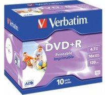 (Ir veikalā) Matricas DVD+R AZO Verbatim 4.7GB 16x Printable ID Branded, 10 Pack Jewel 43508V