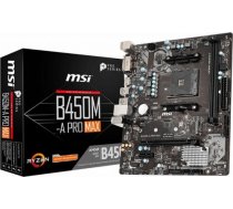 MSI B450M-A PRO MAX, AM4,2 x DDR4, 1 x PCI-Ex16, 1 x M.2 slot, 4 x SATA 6Gb/s B450M-A PRO MAX