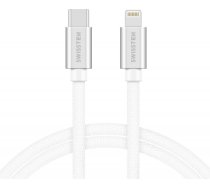 Swissten Textile Universāls Quick Charge 3.1 USB-C uz Lightning Datu un Uzlādes Kabelis 1.2m Sudraba SW-QU-TYPCL-IGHT-SI