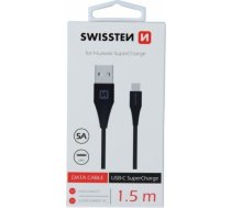 Swissten 5A Super Fast Charge USB-C Datu un Uzlādes Kabelis 1.5m Melns SW-BA-TYPC-15M-BK