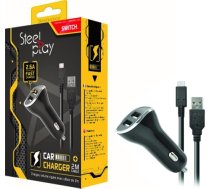 Steel Play Car Charger incl. Type-C Cable 2m, 2.6A Fast Charge (Switch) JVASWI00025