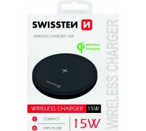 Swissten 15W Bezvadu lādētājs ar USB-C 1.5m kabeli Melns SWISSTEN 15W WIRELESS CHARGER