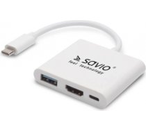 Savio Multimedia Adapteris Type-C to HDMI (4K @ 30Hz, 1080P @ 60Hz) + USB 3.0 Balts AK-48