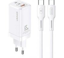 USAMS MTXLOGTC02 tīkla lādētājs USB / 2 x USB-C / 65W / 5A / Quick Charge 3.0 balts MTXLOGTC02