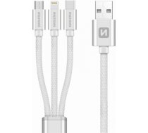 Swissten Textile Universal 3in1 USB-C / Lightning Data MFI / MircoUSB kabelis 1,2 m Sudraba 72501102