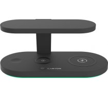 CANYON WS-501 5in1 Wireless charger, with UV sterilizer, with touch button for Running water light, Input QC24W or PD36W, Output 15W/10W/7.5W/5W, USB-A 10W(max), Type c to USB-A cable length 1.2m, 188*90*81mm, 0.249Kg, Black CNS-WCS501B