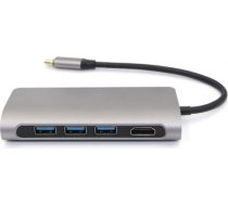 RoGer USB-C Hub 8in1 ar USB C x2 / USB 3.0 x2 / RJ45 / HDMI / SD karšu lasītāju / TF karšu lasītāju RO-8IN1-SI