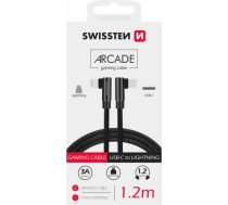 Swissten Pītais L Tipa Universāls Quick Charge 3.1 USB-C uz Lightning Datu un Uzlādes Kabelis 1.2m Melns SW-QU-TYPCLIGHT012M-BK
