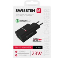 Swissten Premium Tīkla Lādētājs 2x USB / QC3.0 23W Melns SW-T-23W-QC30-BK
