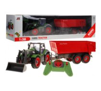 Tālvadības traktors ar piekabi 1:28, zaļš un sarkans