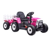 Liels elektriskais traktors ar piekabi, rozā krāsā