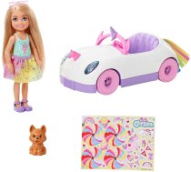 Barbie Lelles un aksesuāri - Barbie Club Chelsea Rainbow Unicorn Car & Puppy Lelle + Mašīna kabriolets, 0887961961997, GXT41, Barbie Club Chelsea Rainbow Unicorn Car Mašīna kabriolets