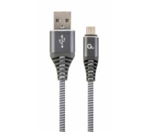 Gembird USB Male - Micro USB Male Premium cotton braided 2m Space Grey/White (CC-USB2B-AMMBM-2M-WB2)
