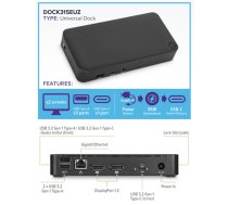 Universal Docking Station | DisplayLink USB-C with 65 W Power Delivery | Ethernet LAN (RJ-45) ports 1 | DisplayPorts quantity 2 | Ethernet LAN (DOCK315EUZ)