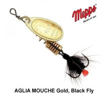 Rotējošais māneklis Mepps AGLIA MOUCHE Gold, Black Fly 1.5 g