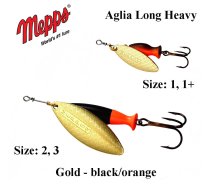 Rotējošais māneklis Mepps Aglia Long Heavy Gold-Black/Orange 8 g