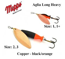 Rotējošais māneklis Mepps Aglia Long Heavy Copper-Black/Orange 16 g