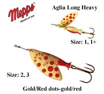 Rotējošais māneklis Mepps Aglia Long Heavy Gold/Red Dots-Gold/Re 12 g