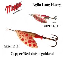 Rotējošais māneklis Mepps Aglia Long Heavy Copper/Red Dots-Gold 8 g