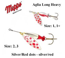 Rotējošais māneklis Mepps Aglia Long Heavy Silver/Red Dots-Silve 8 g