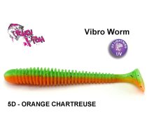 Mīkstās ēsmas Crazy Fish Vibro Worm Orange Chartreuse 6.5 cm