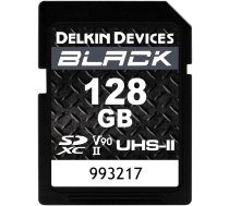 Delkin Devices SDXC 128GB BLACK UHS-II V90 U3 Read 300 MB/s, Write 250 MB/s (DSDBV90128)
