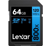 Lexar 64GB Professional 800x SDXC UHS-I C10 V30 U3, 120/40 MB/s (LSD0800064G-BNNNG)