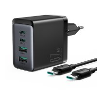 Joyroom charger GaN 67W 4 ports (2x USB, 2x USB C) black (TCG02) + cable USB C - USB C 100W 1.2m