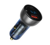Baseus car charger USB / USB Type C 65 W 5 A SCP Quick Charge 4.0+ Power Delivery 3.0 LCD display + USB Typ C - USB Typ C cable transparent (CCKX-C0A)