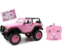 Dickie Toys RC Jeep Wrangler, RC SUV Girlmazing, Remote Controlled Car, RC Car, Toy Car with 2 Channel Radio, Remote Control, 2.4 GHz, Turbo, incl. Sticker, for Ages 6 Years and up, Metallic, Pink, Glossy