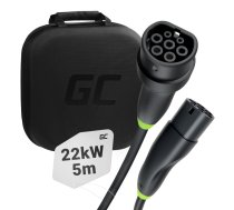 Green Cell Snap Type 2 EV Charging Cable 22 kW 5 m for Tesla Model 3 S X Y, VW ID.3, ID.4, ID.5, Kia EV6, Audi E-Tron, Fiat 500e (EVKABGC01)
