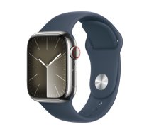 Apple Watch Series 9 GPS + Cellular 41mm Silver Stainless Steel Case with Storm Blue Sport Band (M/ L) MRJ33