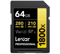 Lexar Professional 1800x SDXC 64GB U3 (V60) UHS-II R280/W210 (LSD1800064G-BNNNG)