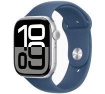 Apple Watch Series 10 46mm Aluminum Case Denim Sport Band M/L Silver MWWM3