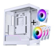 PHANTEKS NV Series NV5 MK2 ATX Case, Tempered Glass, DRGB - Matte White + 3 Pack M25 Gen2 PWM D-RGB Fans Reverse Blade + 1x Standard Fan - 120mm