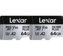 Lexar microSDXC Silver Plus 1066x UHS-I/U3/A2/4K R205/W100 (V30) 64GB - 2pack (LMSSIPL064G-B2ANG)