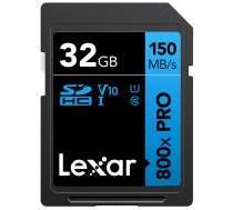 Lexar SDHC 800x Pro UHS-I cards, C10 (V10) U1, R150, 32GB (LSD0800P032G-BNNNG)
