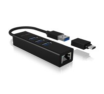Raidsonic | 4 Port Hub with USB 3.0 Type-A, Type-C, Gigabit LAN | Icy Box IB-HUB1419-LAN