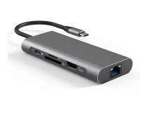 Adapteris USB Type-C - 2 x USB 3.0, 1x USB 2.0, 1x Type C (PD), HDMI, SD, RJ45