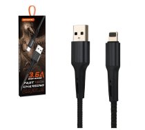 USB CABLE IPHONE 3.6A BLACK SOMOSTEL 3600mAh QUICK CHARGER QC 3.0 1M POWERLINE SMS-BW06 - TEXTILE BRAID