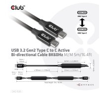 CLUB3D USB 3.2 Gen2 Type C to C Active Bi-directional Cable 8K60Hz M/M 5m/16.4ft