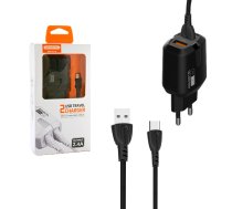 PHONE WALL CHARGER 2.4A + CABLE TYP-C BLACK USB-C SOMOSTEL 2400mAh 2XUSB DUAL SMS-A139