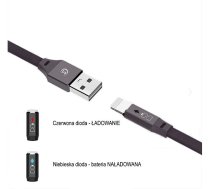 USB CABLE IPHONE 2.4A BLACK SOMOSTEL 2400mAh QUICK CHARGER QC 3.0 1M POWERLINE SMS-BW04 - FLAT TEXTILE BRAID + DIODA LED + AUTO POWER OFF SYSTEM