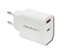 Qoltec 51714 Charger | 18W | 5-12V | 1.5-3A | USB type C PD | USB QC 3.0 | White