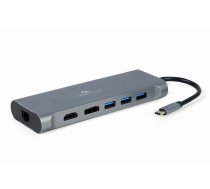 Gembird A-CM-COMBO8-01 USB Type-C 8-in-1 multi-port adapter (Hub3.0 + HDMI + DisplayPort + VGA + PD + card reader + LAN + stereo audio), space grey