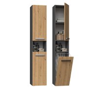 Topeshop NEL III ANT/ART bathroom storage cabinet Graphite, Oak