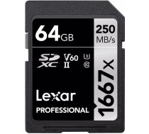 Lexar atmiņas karte SDXC 64GB Pro 1667x U3 V60 250MB/s