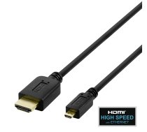 DELTACO HDMI A - D Mikro kabelis, HDMI High Speed ar Ethernet, 2m, sva