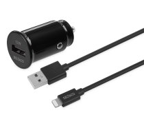DELTACO USB auto lādētājs, 1x USB-A 2,4 A, 1 m Lightning kabelis, melns