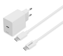 DELTACO USB-C sienas lādētājs, 1x USB-C PD 20 W, 1 m USB-C kabelis, balts